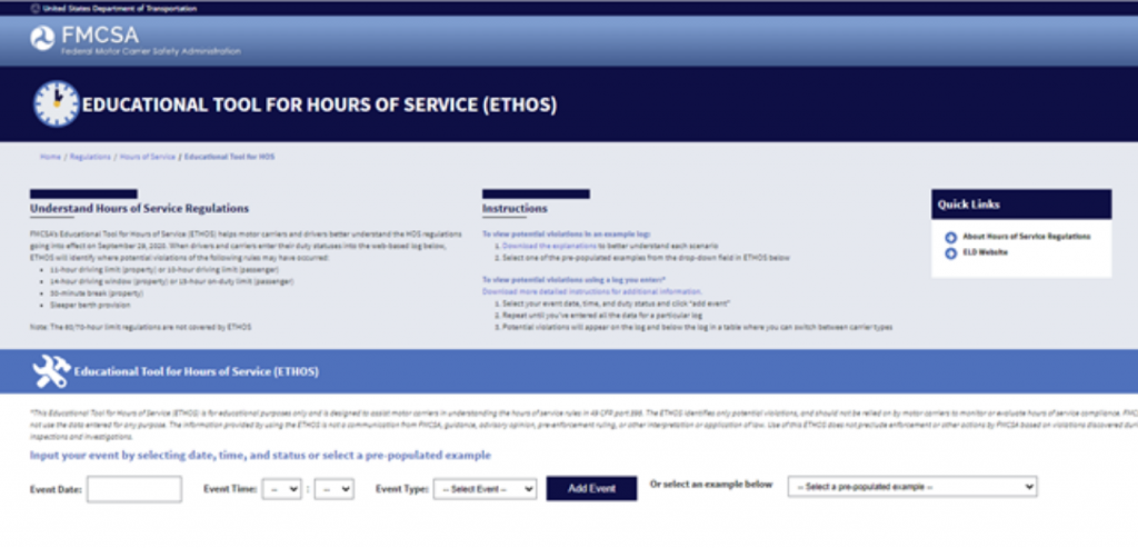 FMCSA educational tool for hours of service