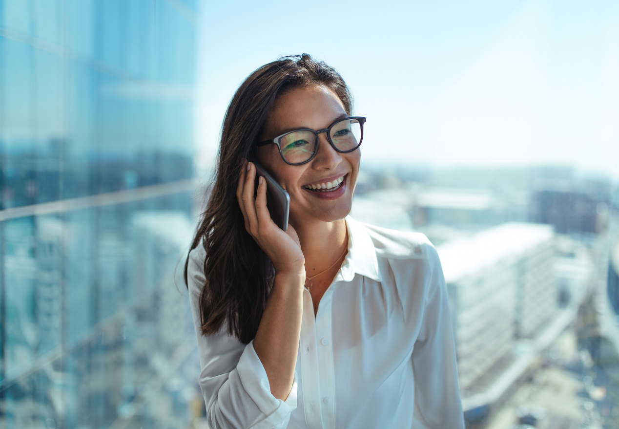 mobile phone woman at office